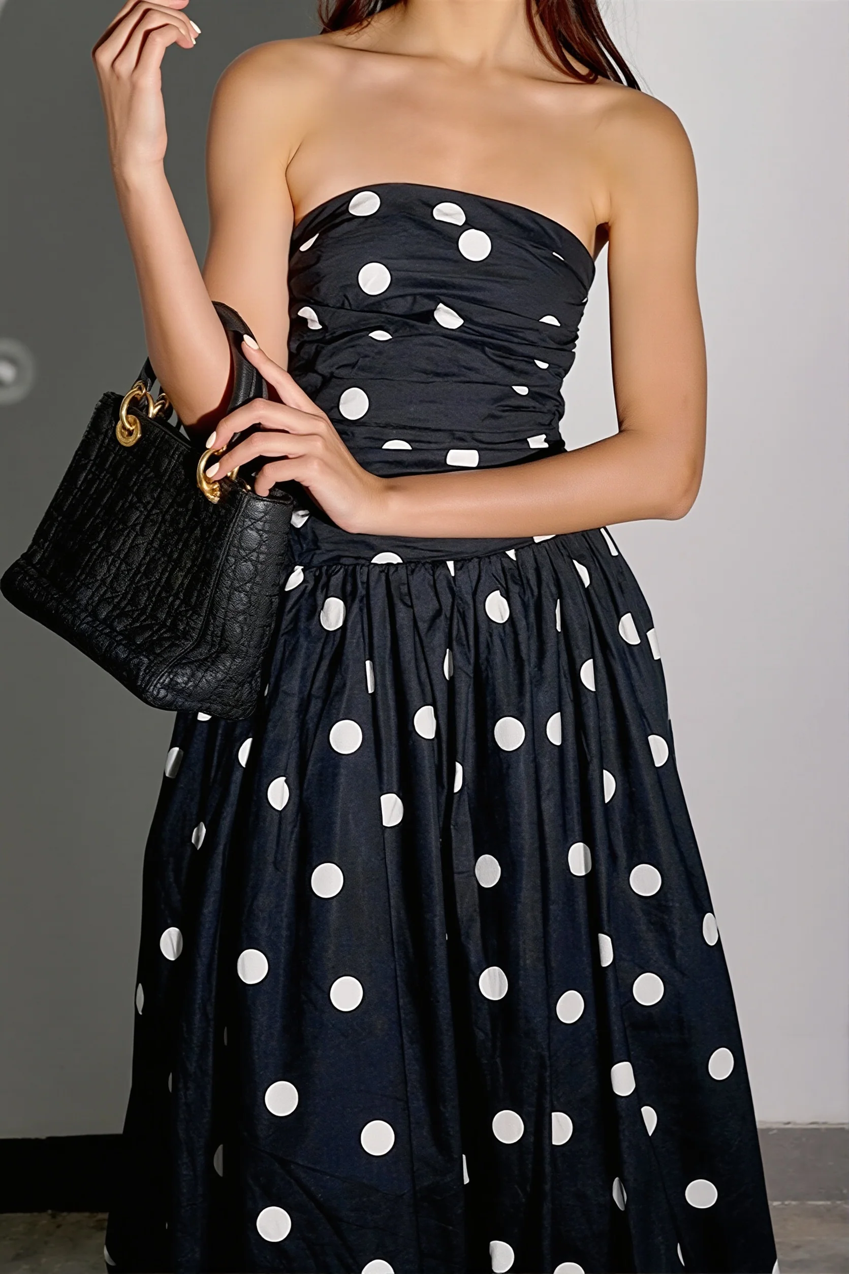 Polka Dot Bandeau Bodycon Maxi Dress