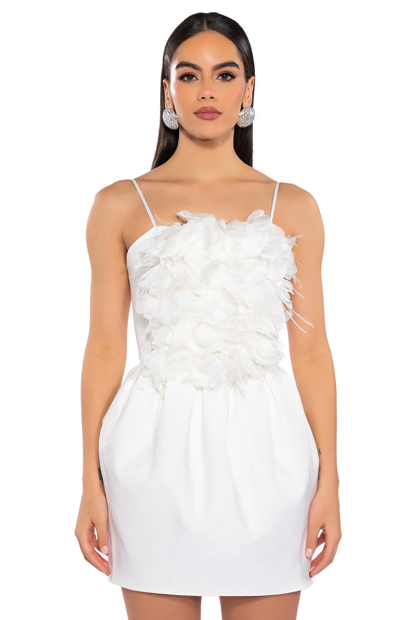 Gaia Floral Feather Applique Sleeveless Mini Dress
