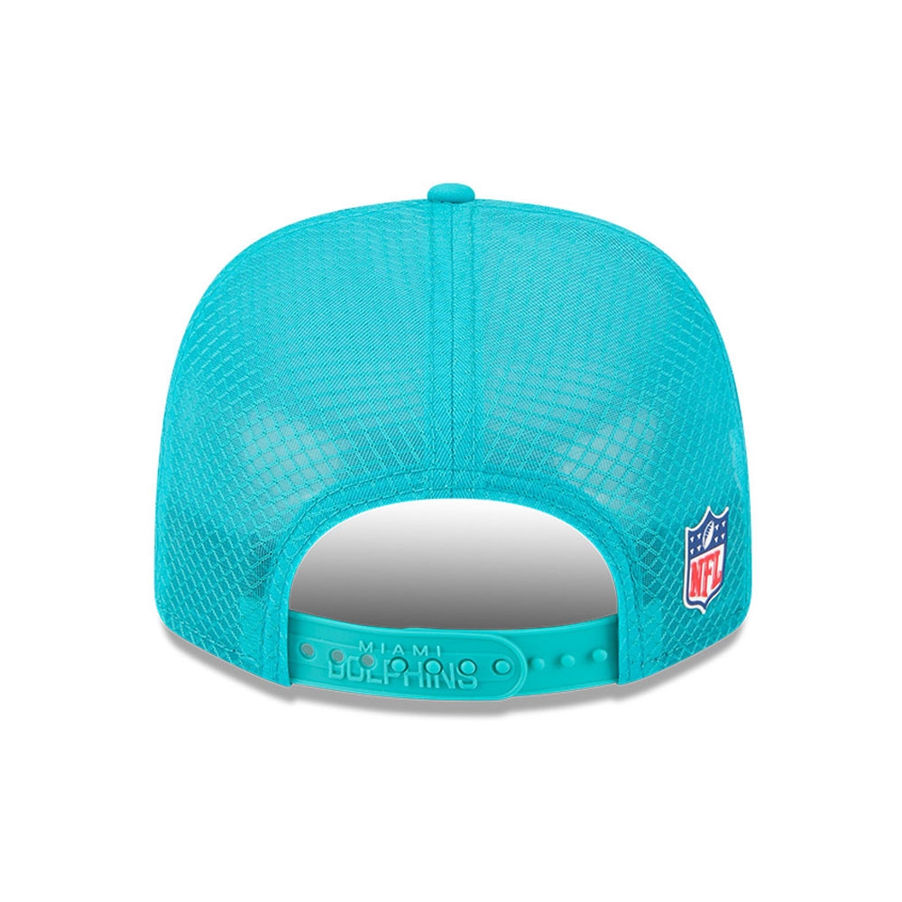 Miami Dolphins 2025 NFL On-Field Sideline 9SEVENTY Trucker Snapback Cap Aqua