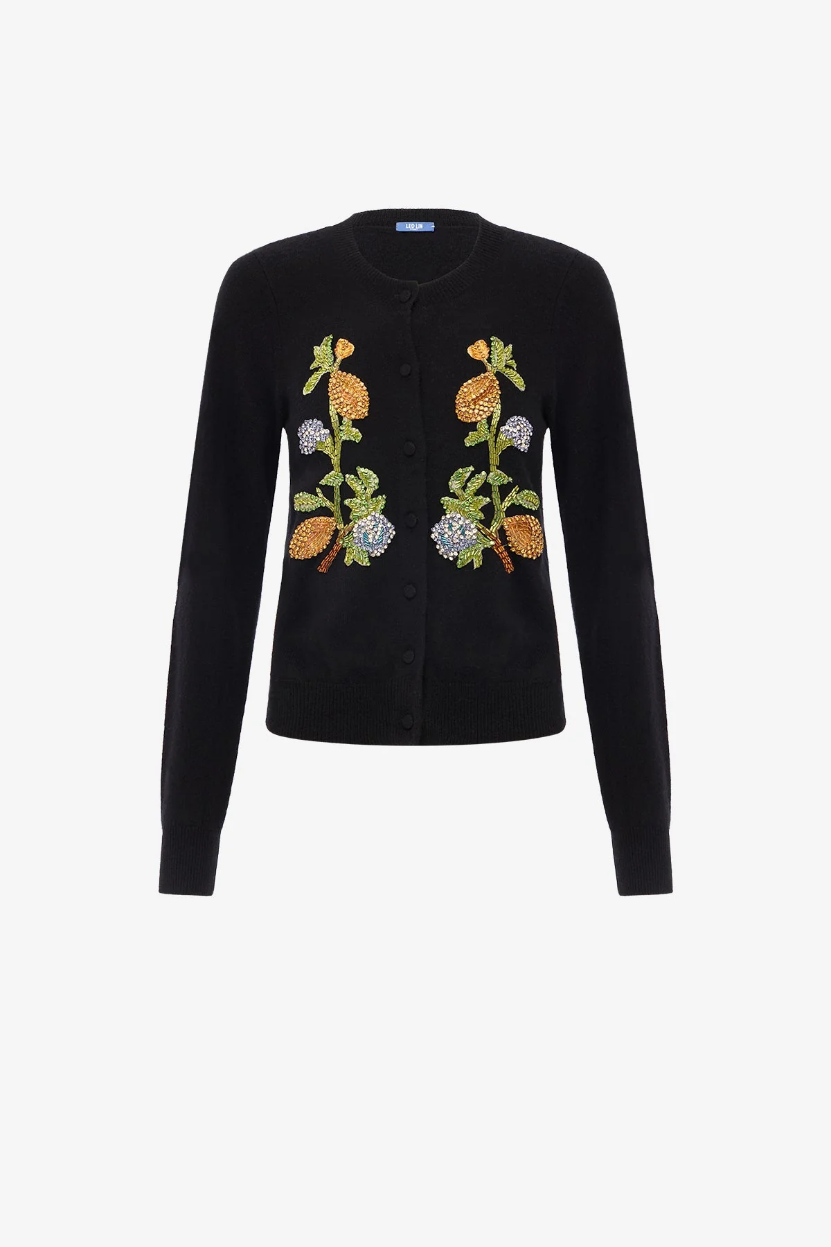 Claire Embellished Knit Cardigan - Lemon Vine Print in Ebony