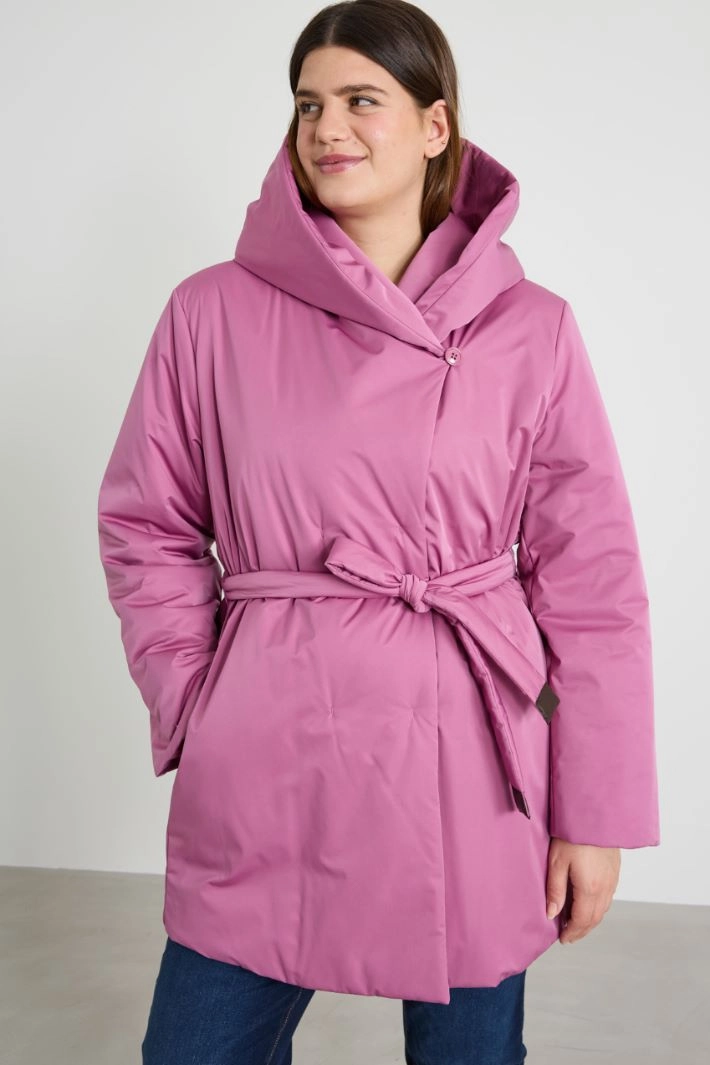 Double-breasted coat in padded satin - PINK