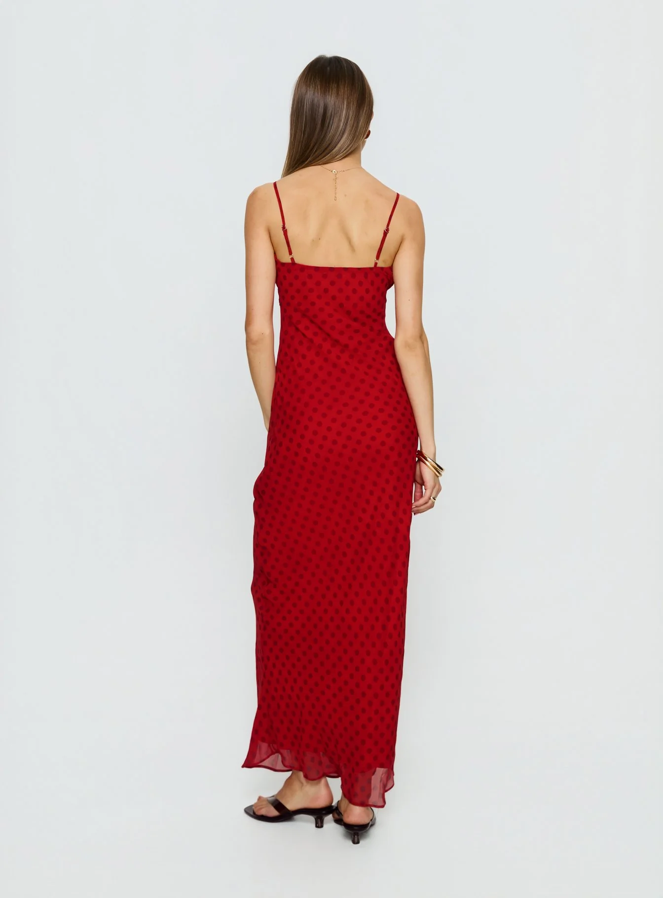 Adasia Lace V Neck Maxi Dress Red Polka Dot