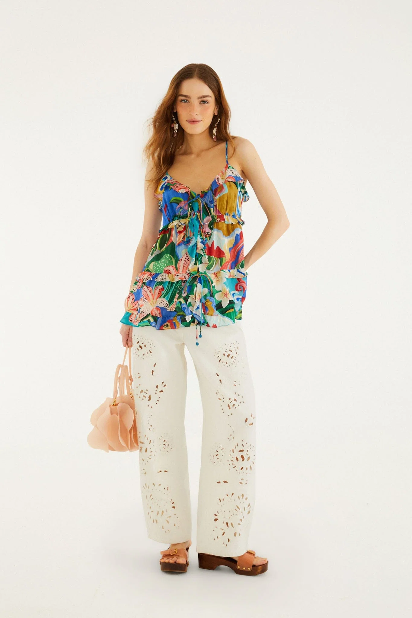 Multicolor Garden Of Life Front Ties Ruffled Blouse