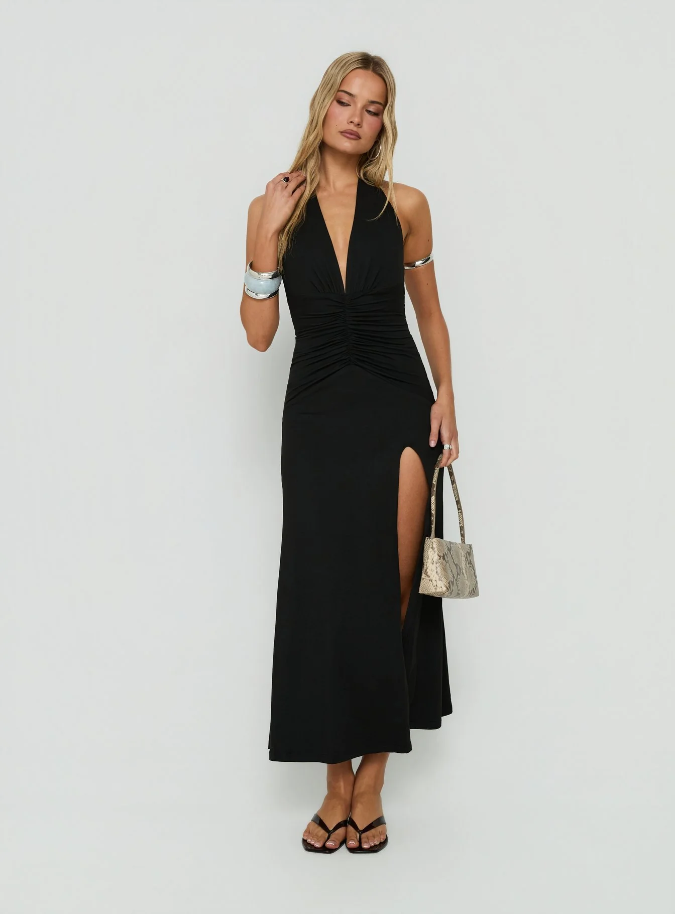 Kariee Plunge Neck Maxi Dress Black