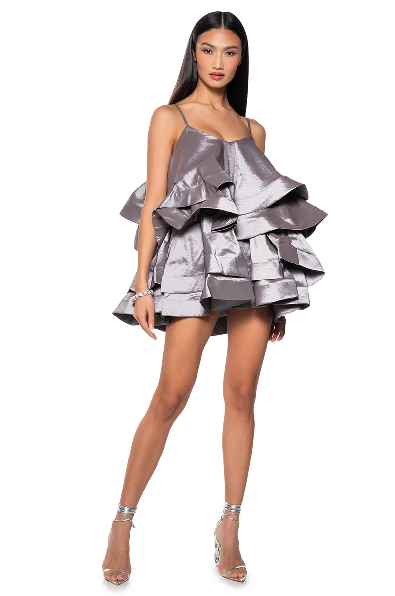 Looking For Lust Ruffle Mini Dress In Silver