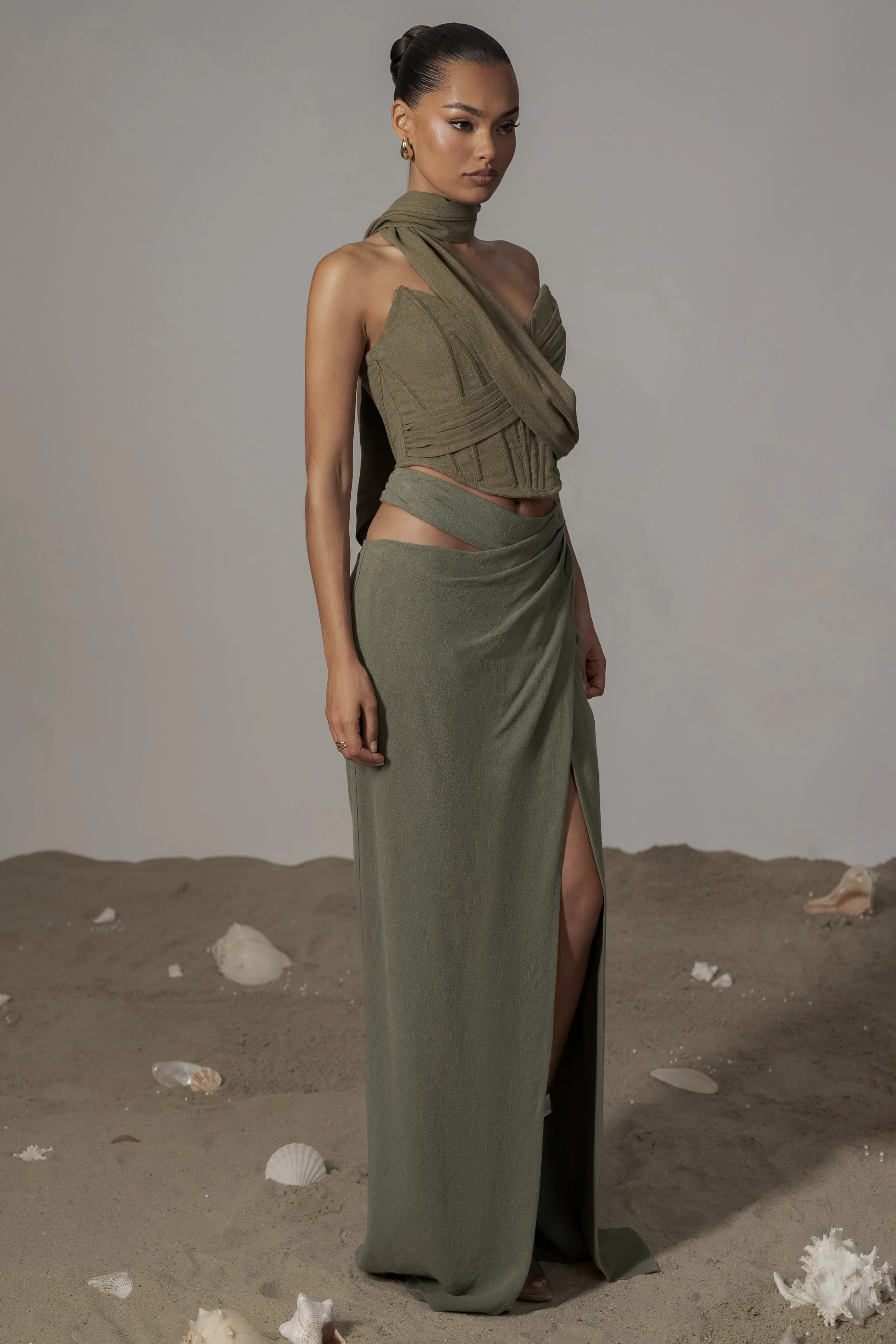 Olive Coastal Bliss Linen Bustier