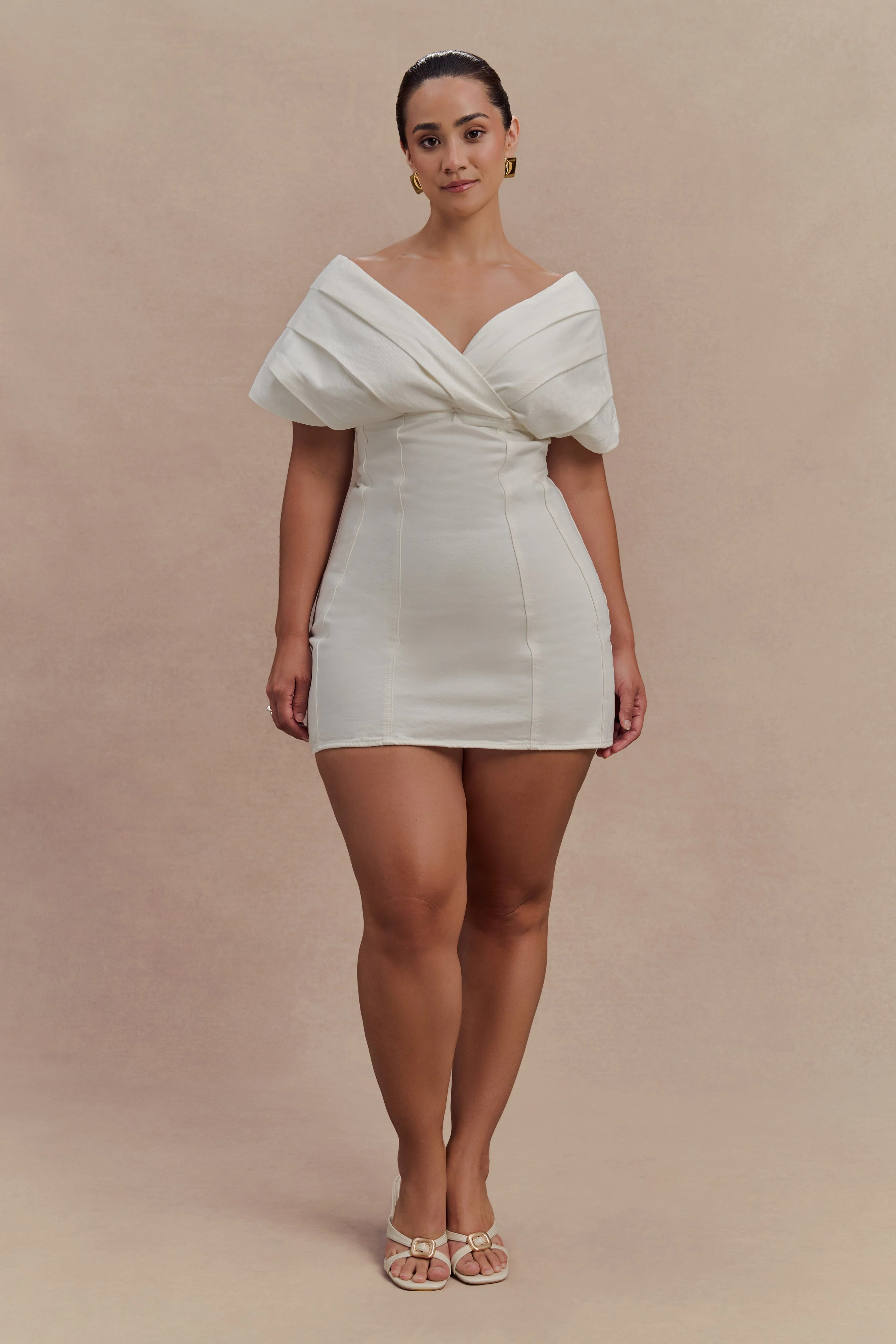 Pascale Off Shoulder Denim Mini Dress - White
