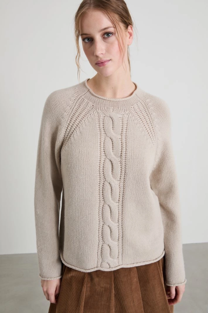 Braid-knit sweater - LIGHT BEIGE