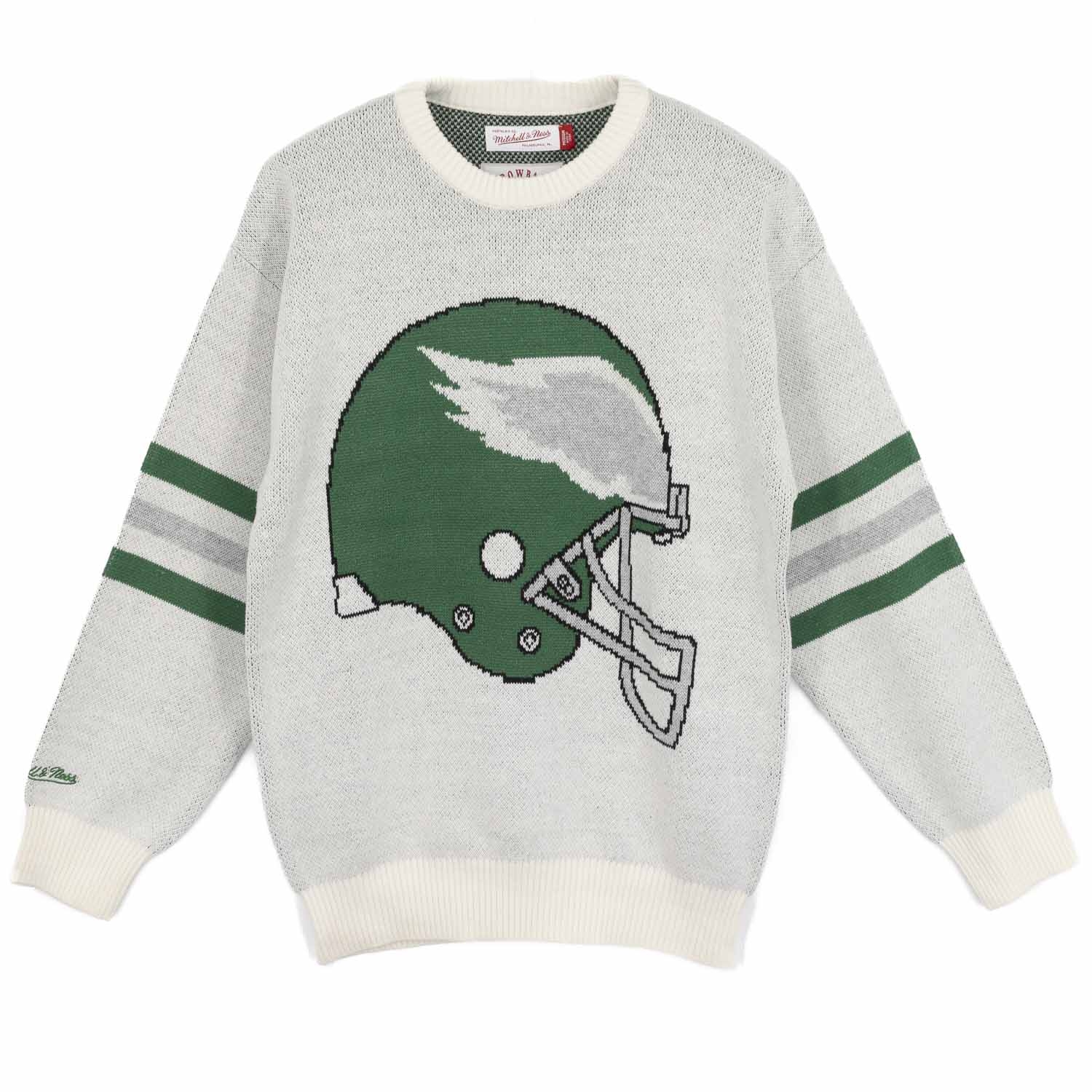 Philadelphia Eagles Mitchell & Ness Retro Helmet NFL Crew Sweater