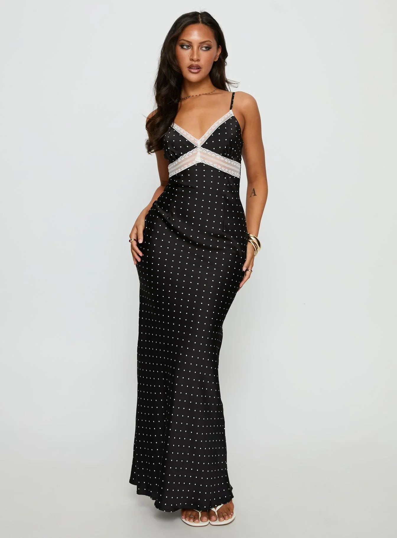 Inki Lace Maxi Dress Black Polka Dot