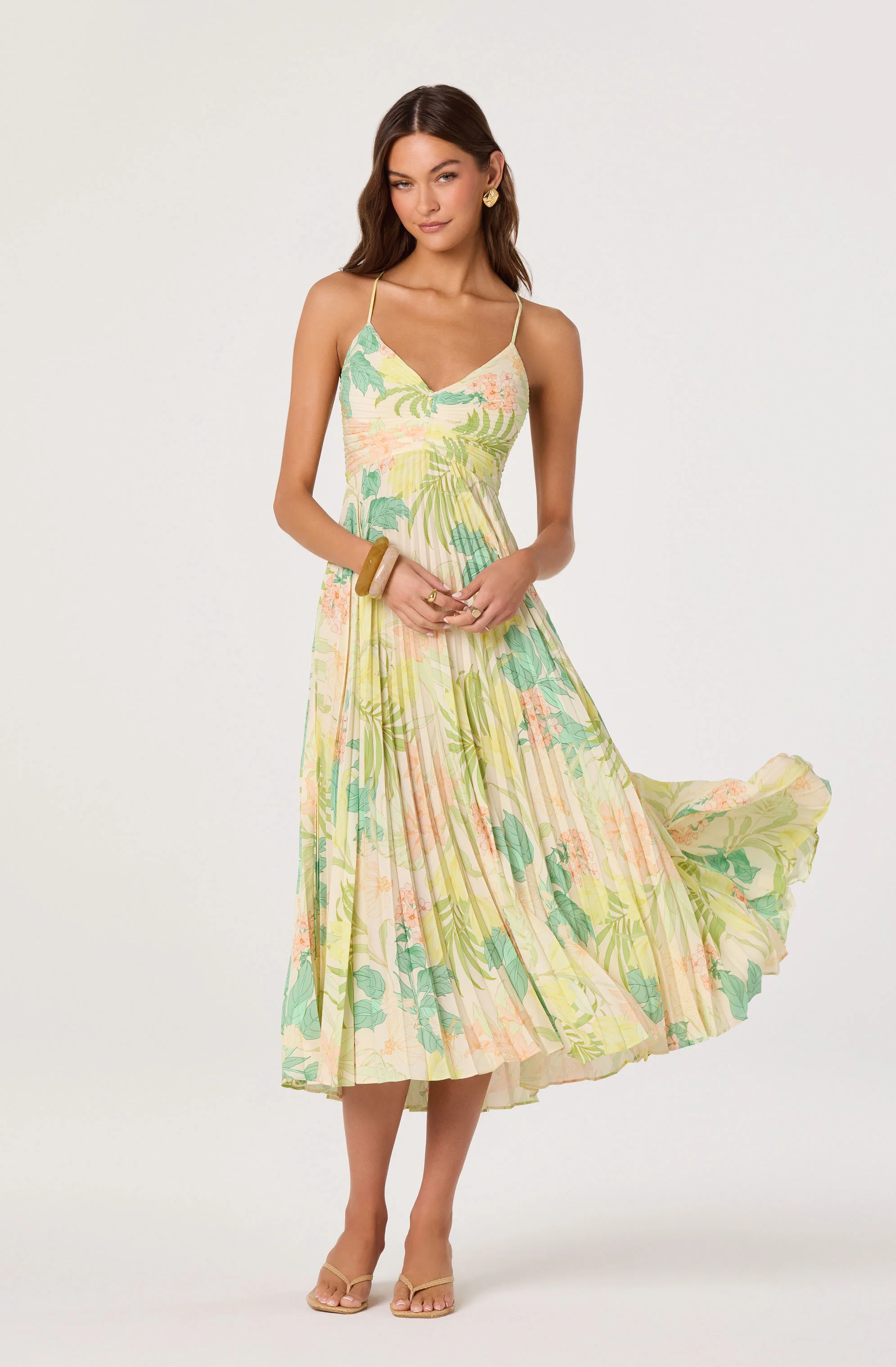 Blythe Floral Plisse Midi Dress