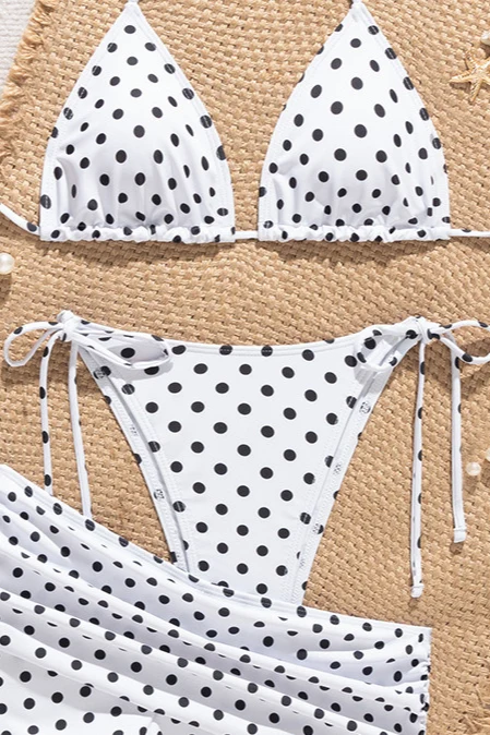 Polka Dot Tie Three Piece Bikini Set