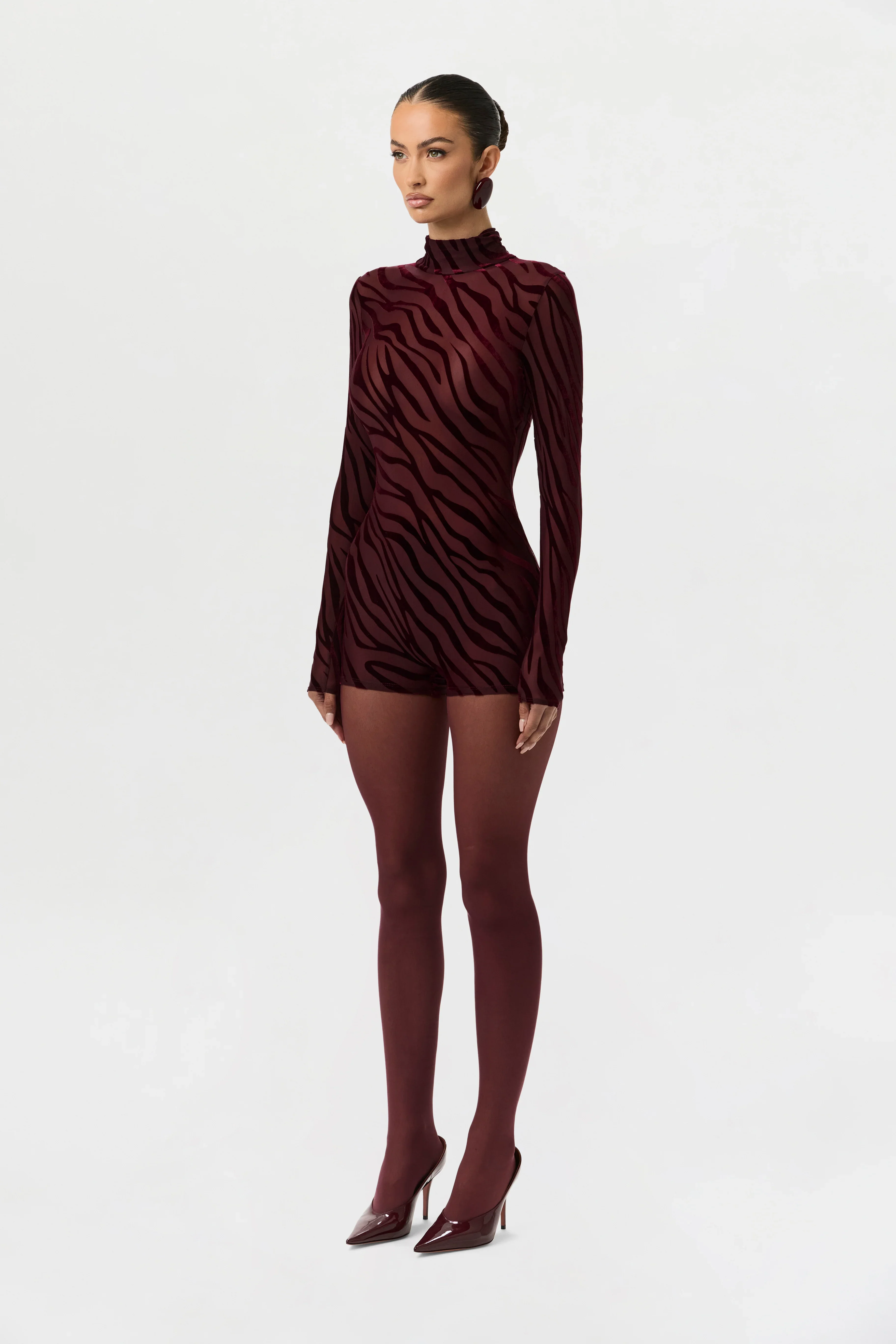 Burnout Print Turtleneck Romper