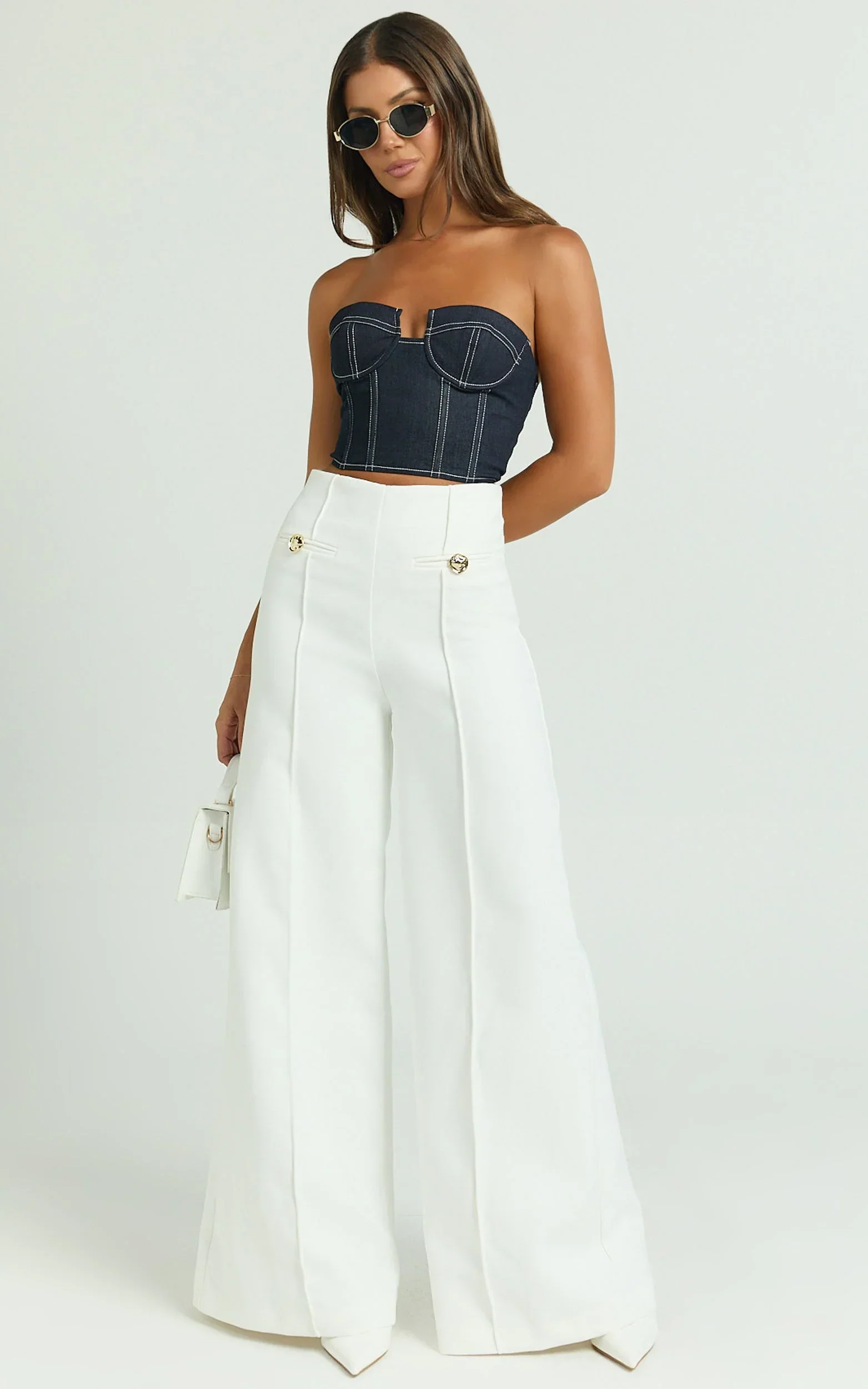 Clara Pants - High Waisted Wide Leg Pants in White