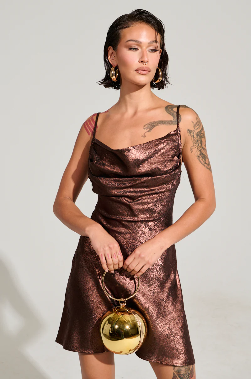 Hot Shot Cowl Neck Mini Dress In Brown