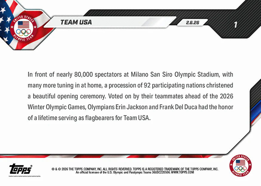 Team USA Milano Cortina - 2026 Olympics Topps NOW® - Card 1 - PR: 1858