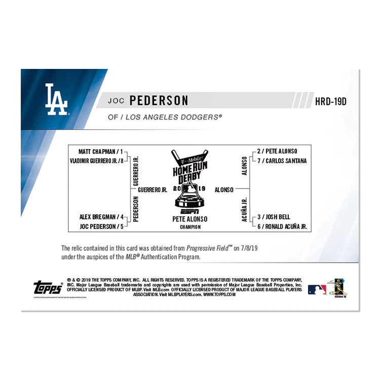 Sock Relic # to 5 - Joc Pederson - MLB TOPPS NOW® Card HRD19D