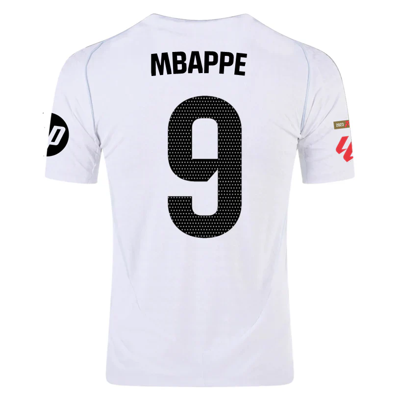 Mbappé Real Madrid Authentic Home Jersey w/ La Liga Patches 24/25 (White/Black)
