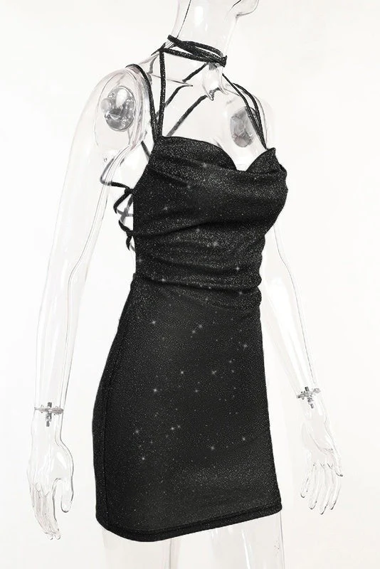 Black Straps Tight Lace-up Dress