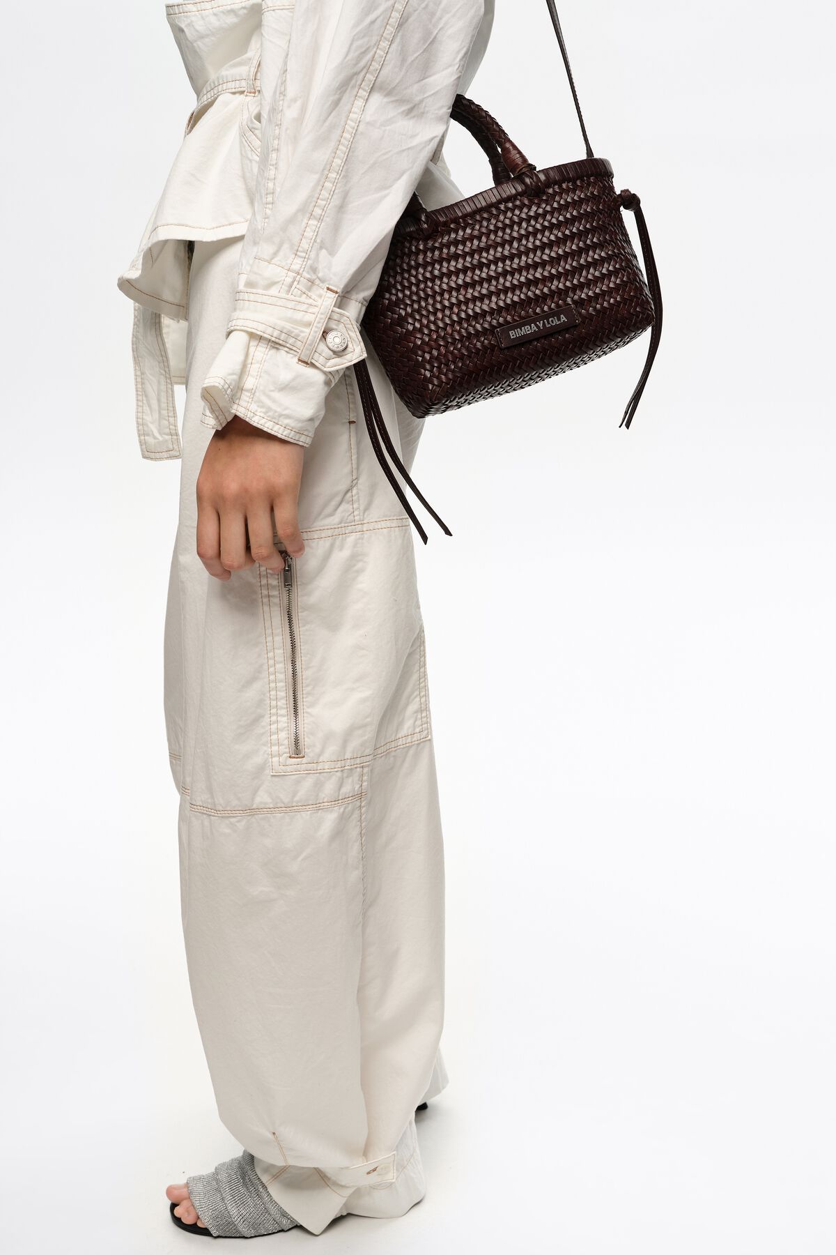 Dark brown plaited leather mini bag