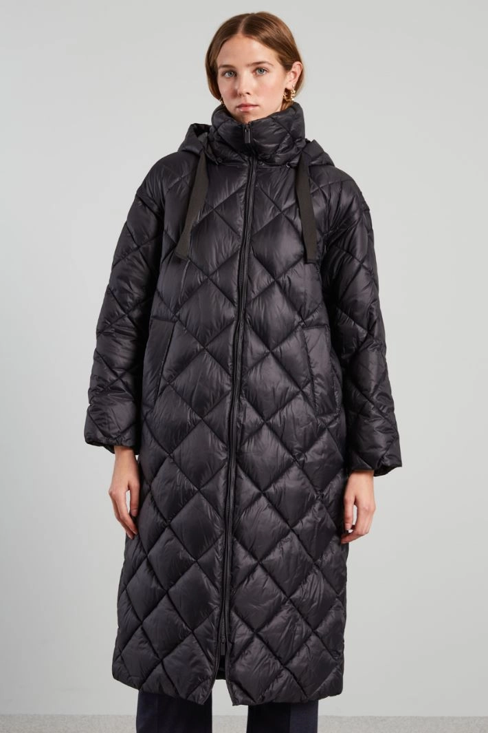 Long high neck padded coat - BLACK