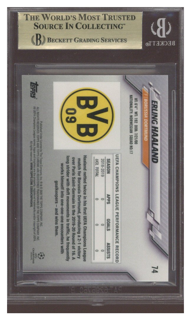 2019-20 Topps Chrome Sapphire UCL Soccer #74 Erling Haaland RC BGS 9.5