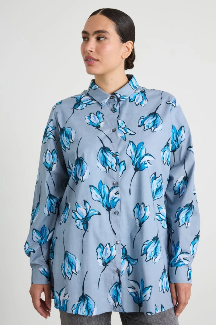 Camicia in cotone stampato - LIGHT BLUE