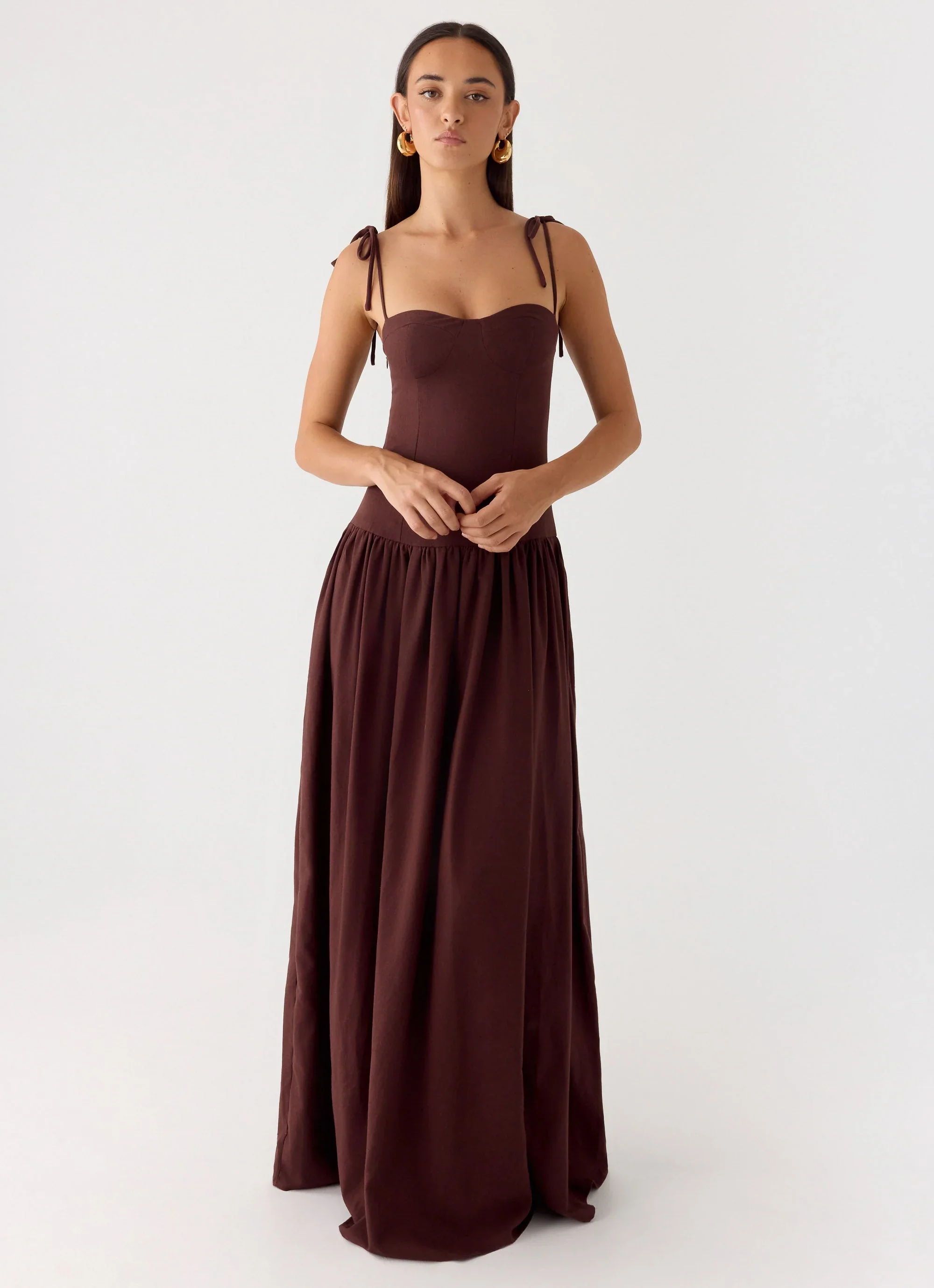 Giovanna Linen Maxi Dress - Chocolate Drizzle