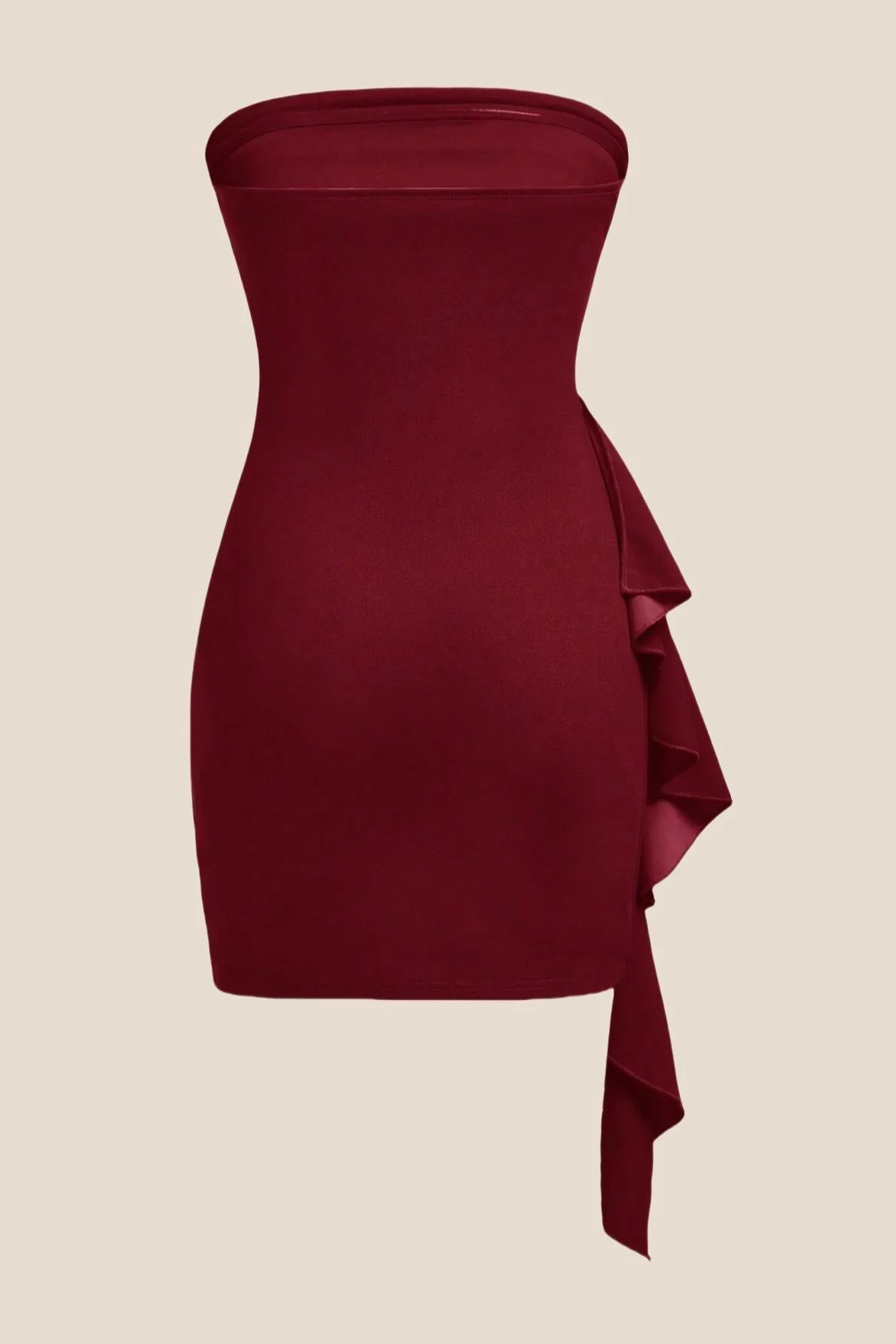 Strapless Burgundy Bodycon Short Dress with Train