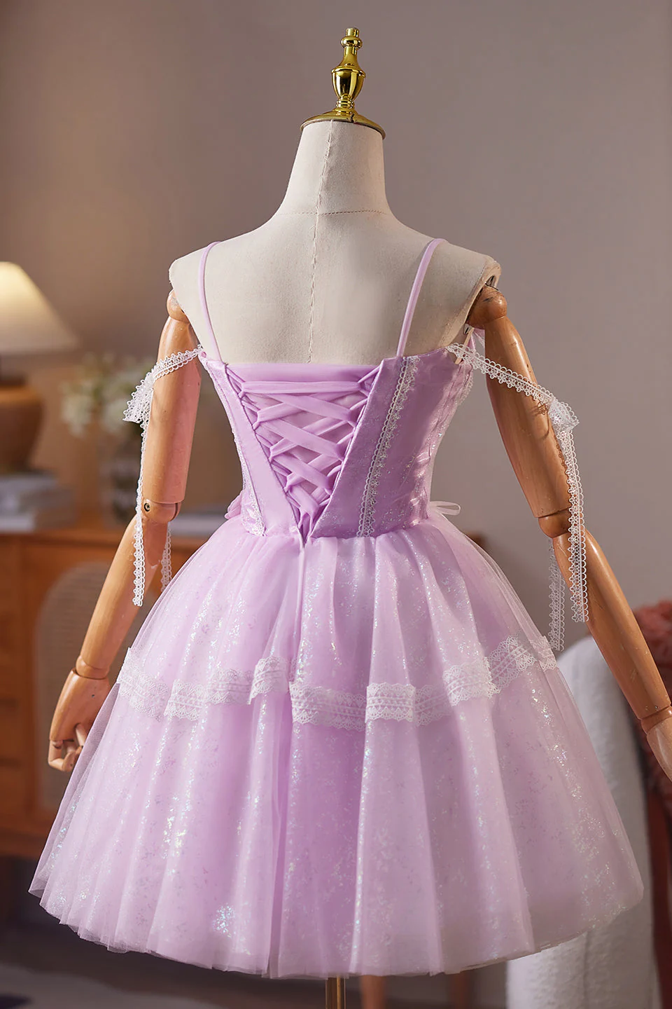 Cold Shoulder Lilac Sparkle Tulle Short Dress