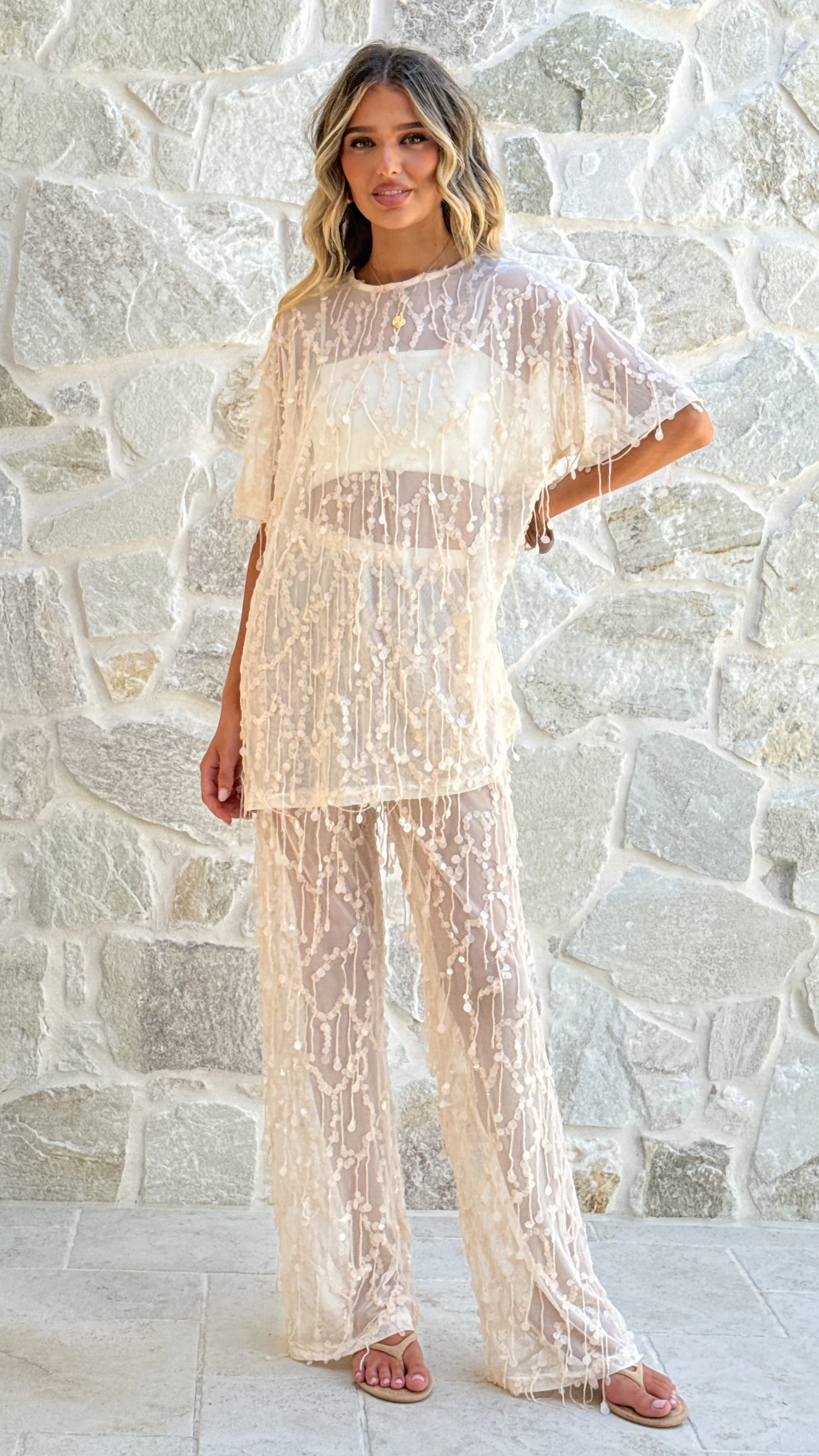 Zabby Sequin Pants - Beige