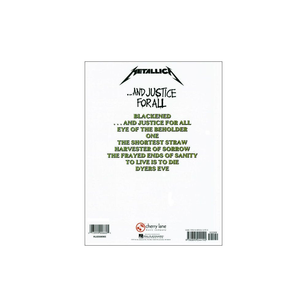 Cherry Lane Music Company Metallica And Justice For All – Thomann Ireland