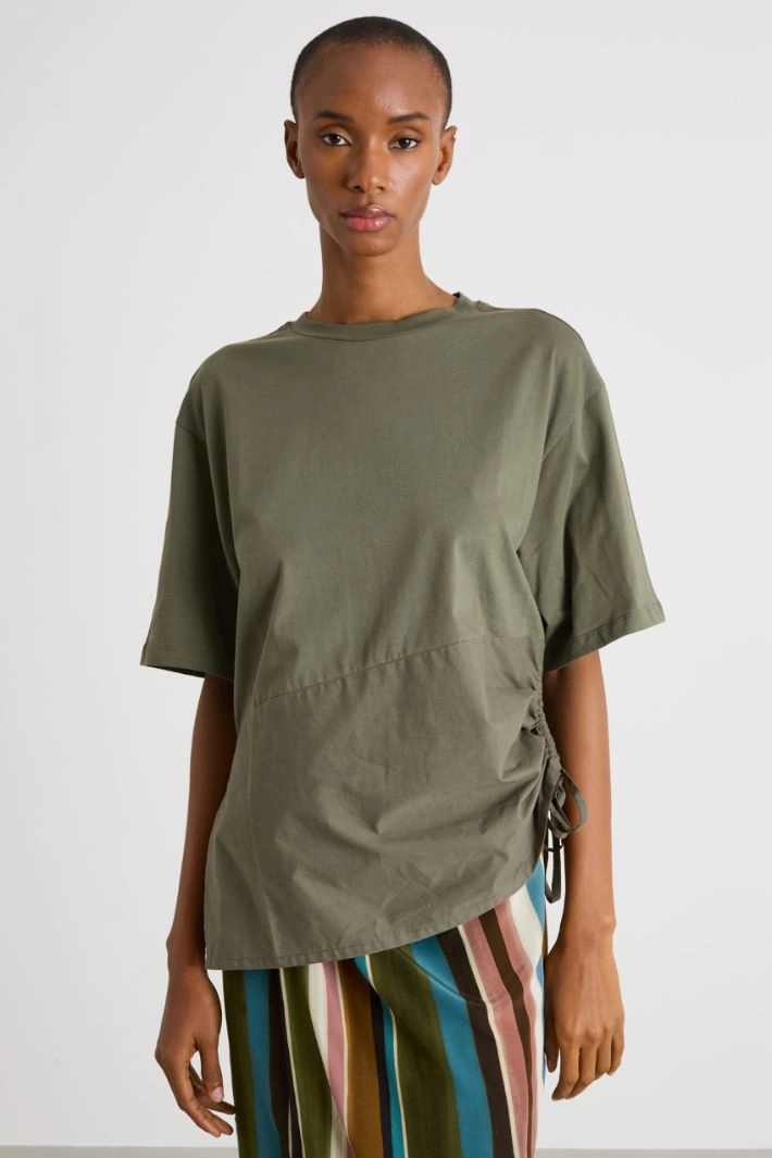 Drawstring-detail T-shirt - GREEN