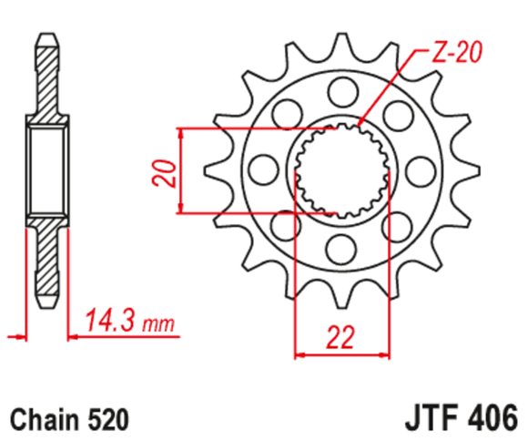 JT. steel anti-noise 406 - 520 gearbox output sprocketRef: JTC01491A / 1148758001
