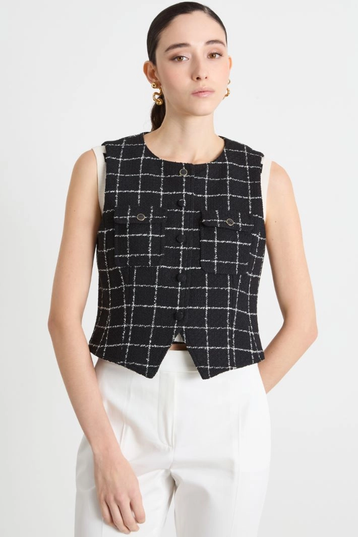 Stretch basketweave gilet - BLACK