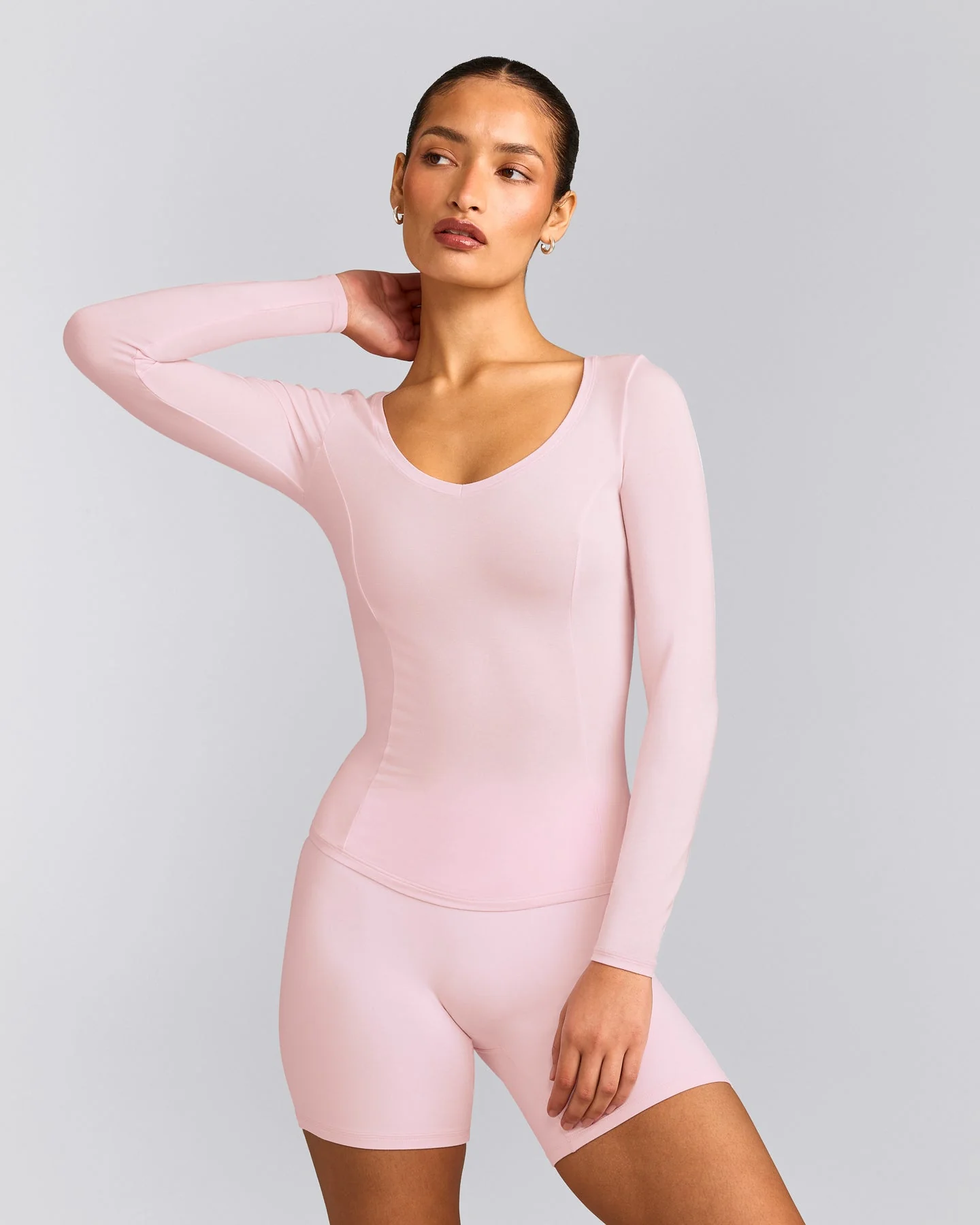 Mellow™ Motion Wide V Neck Long Sleeve Top | Soft Girl Pink