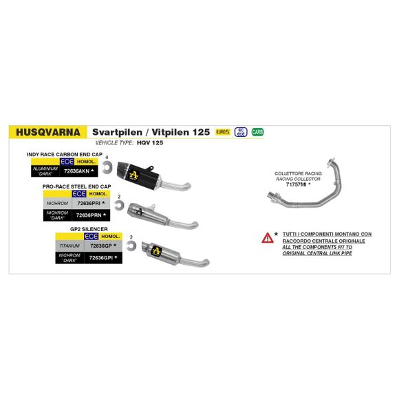 Arrow Racing - Gray CollectorHUSQVARNA 125 SVARTPILEN 125 - 2021 - 2023Ref: Aw0970 / 71757Mi