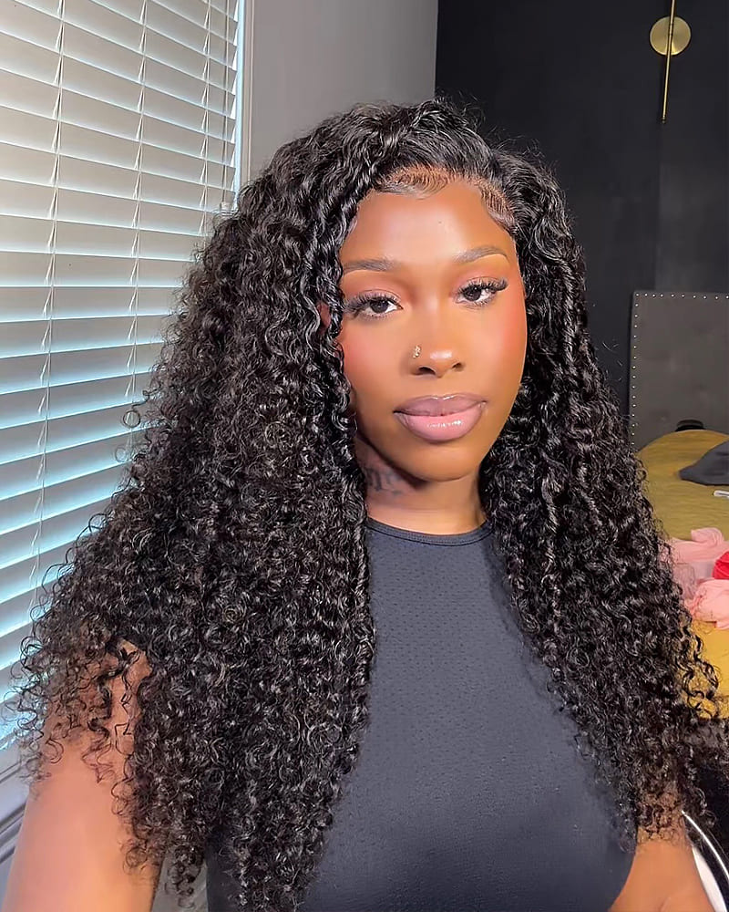 Ophirawig 13x6 Three-Go? Glueless Wig Jerry Curly With Drawstring Natural Black 100% Human Hair Wig
