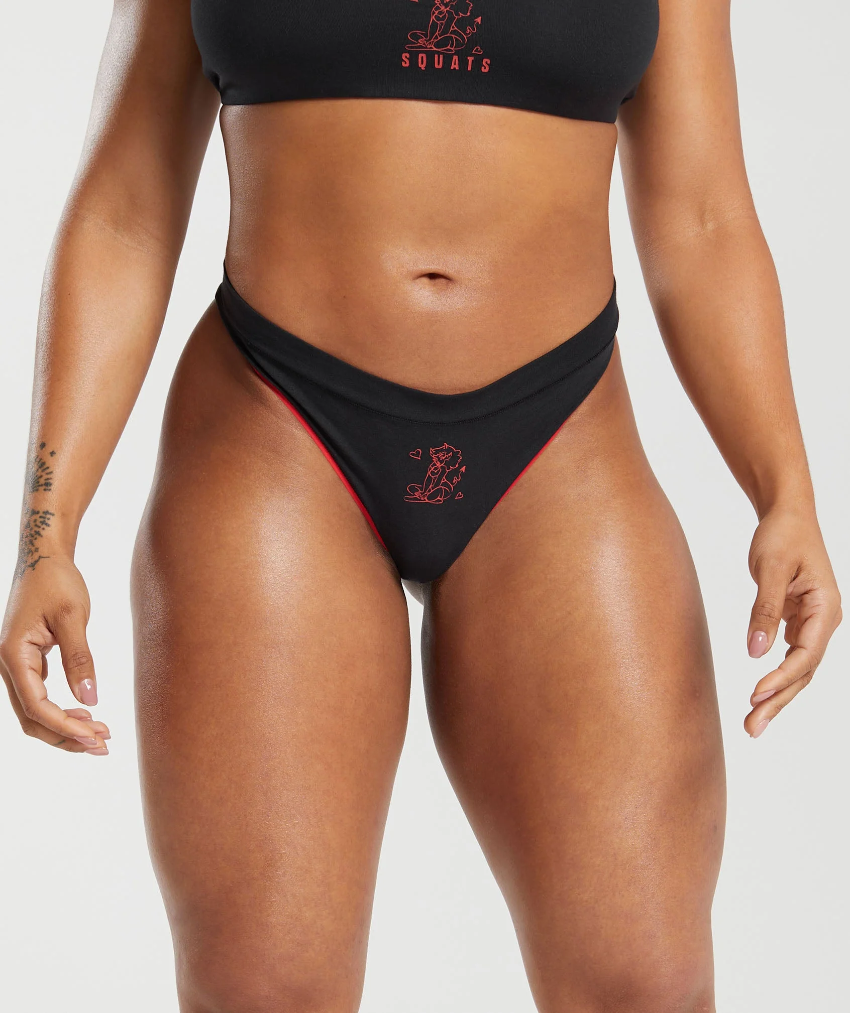 Cotton Graphic Thong Black
