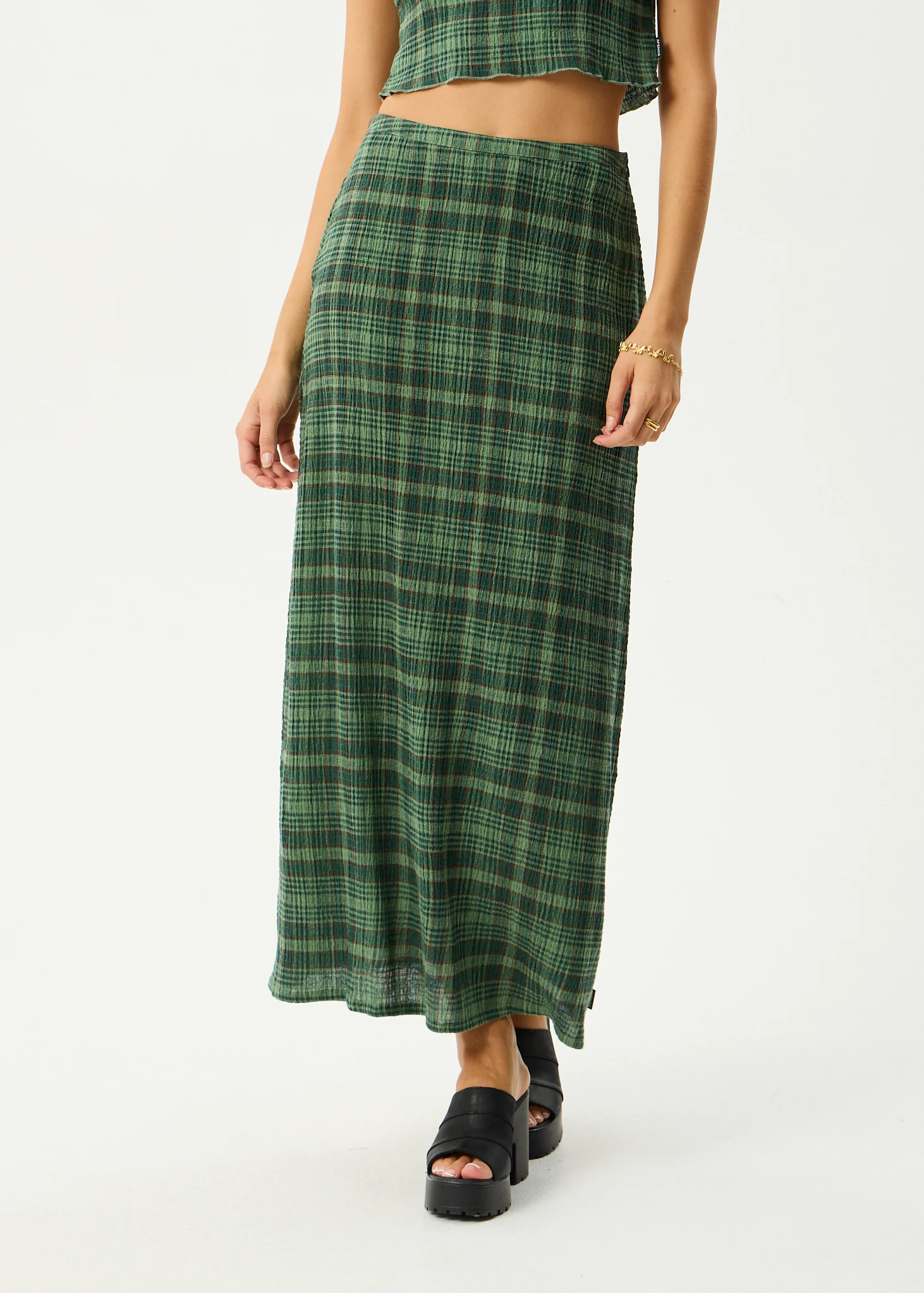 AFENDS Womens Lita - Seersucker Maxi Skirt - Lonnie Hunter Green