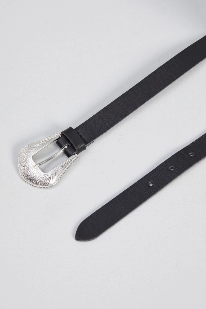 Thin smooth belt - BLACK SILVER