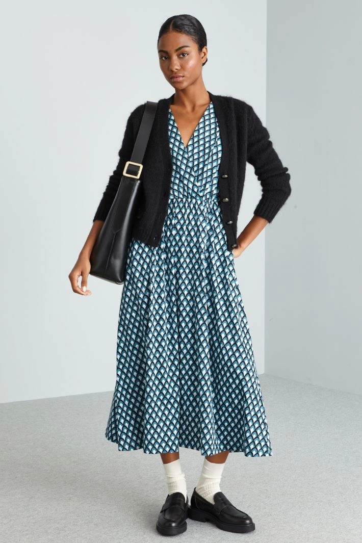 Long dress with short sleeves - PETROL BLACK