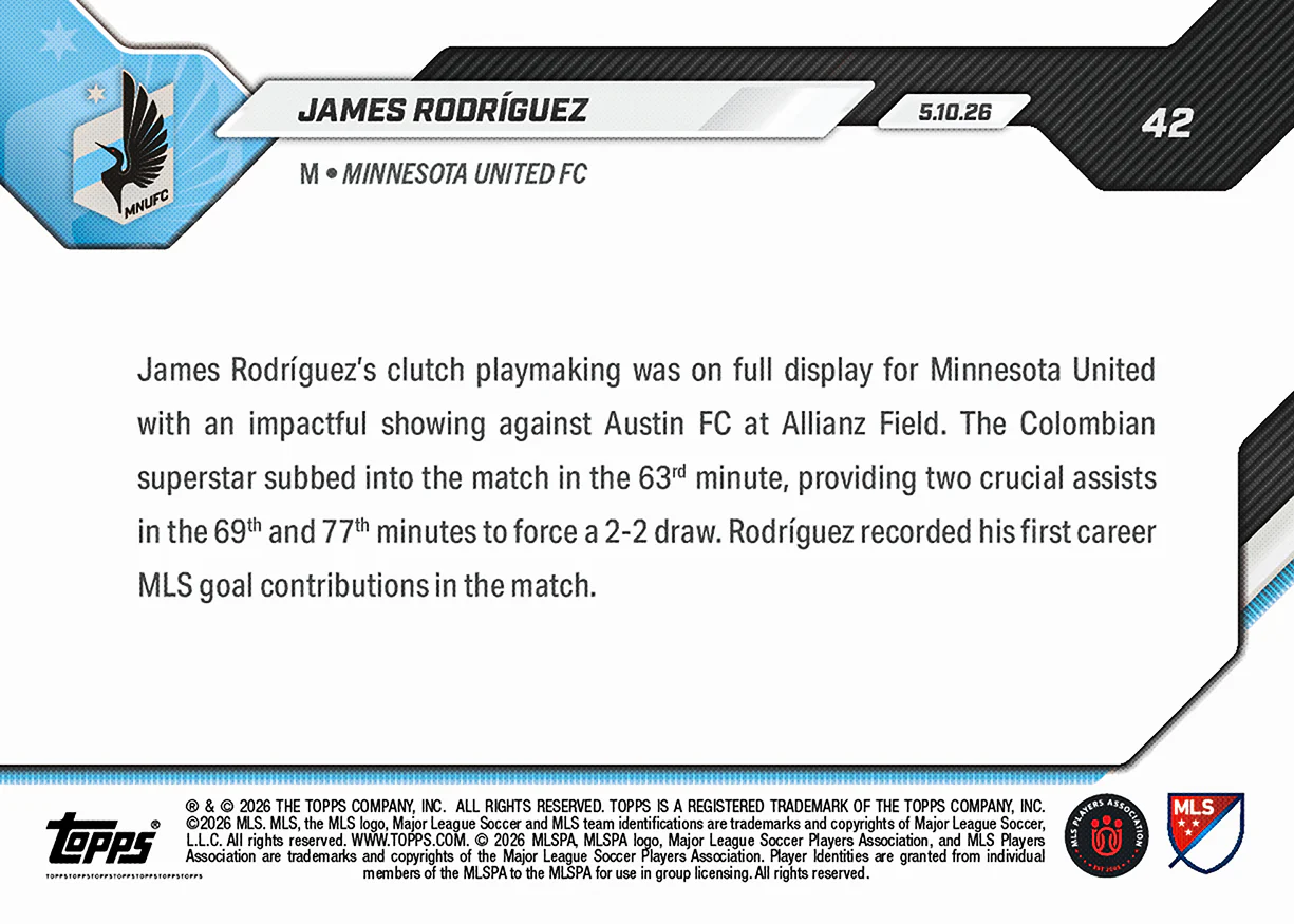 James Rodríguez - 2026 MLS Topps NOW® - Card 42 - PR: 424