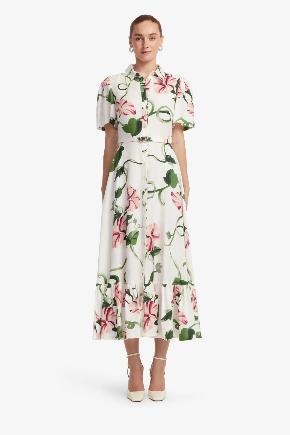 Becca Short Sleeve Midi Dress  - Vine Print in Snow