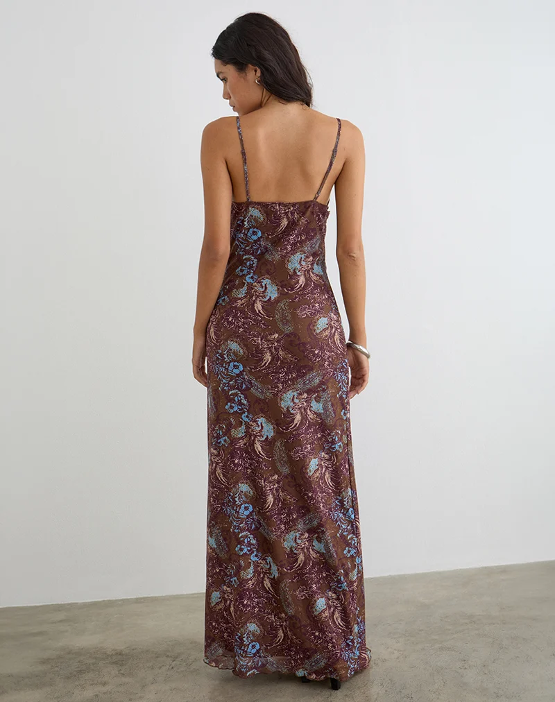 Alnaka Maxi Dress in Feathery Paisley Brown
