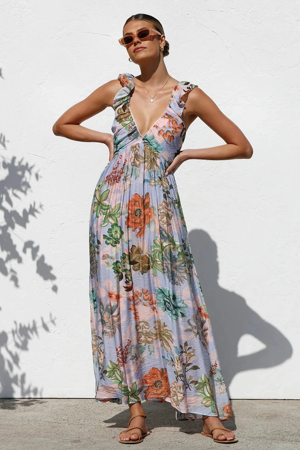 V Neck Swing Print Cami Maxi Dress