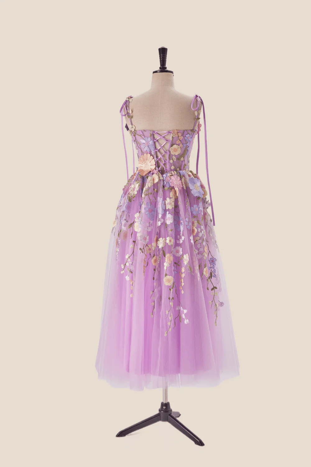 Lilac 3D Floral Tea Length Party Dress