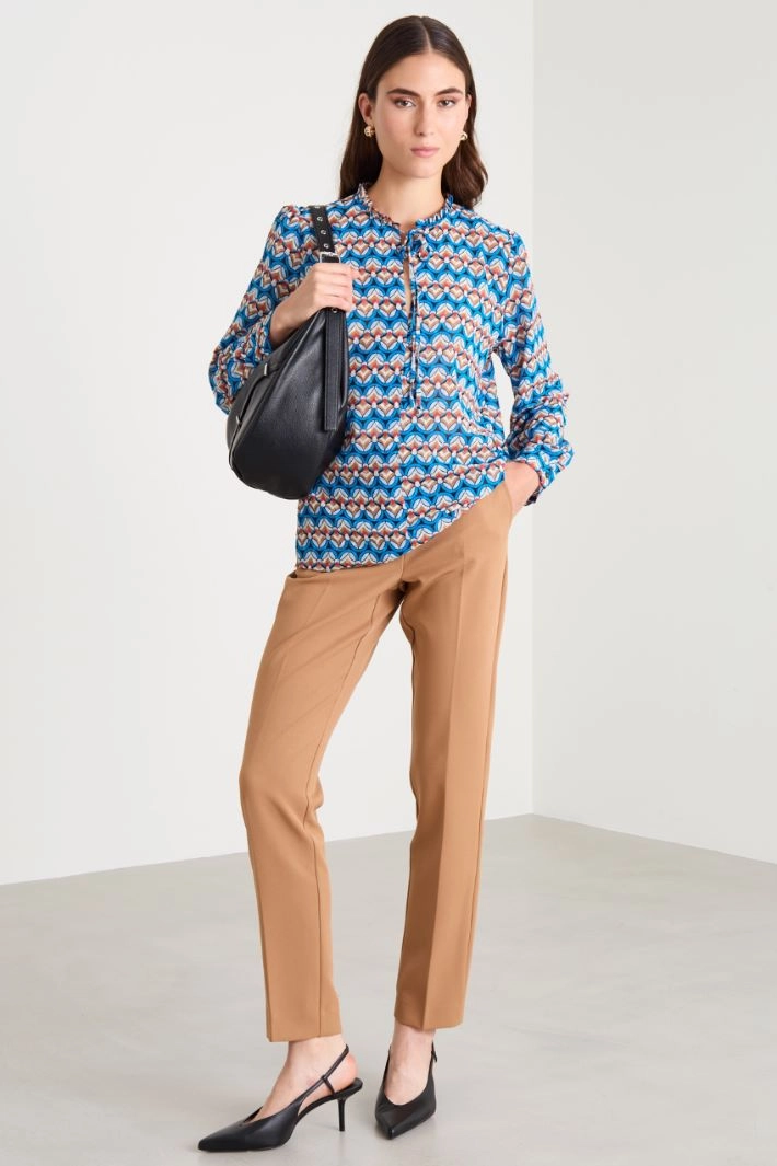 Blouse in printed plumetis - TURQUOISE