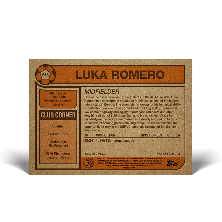 Topps UK - UCC Living Set Card #616 - Luka Romero