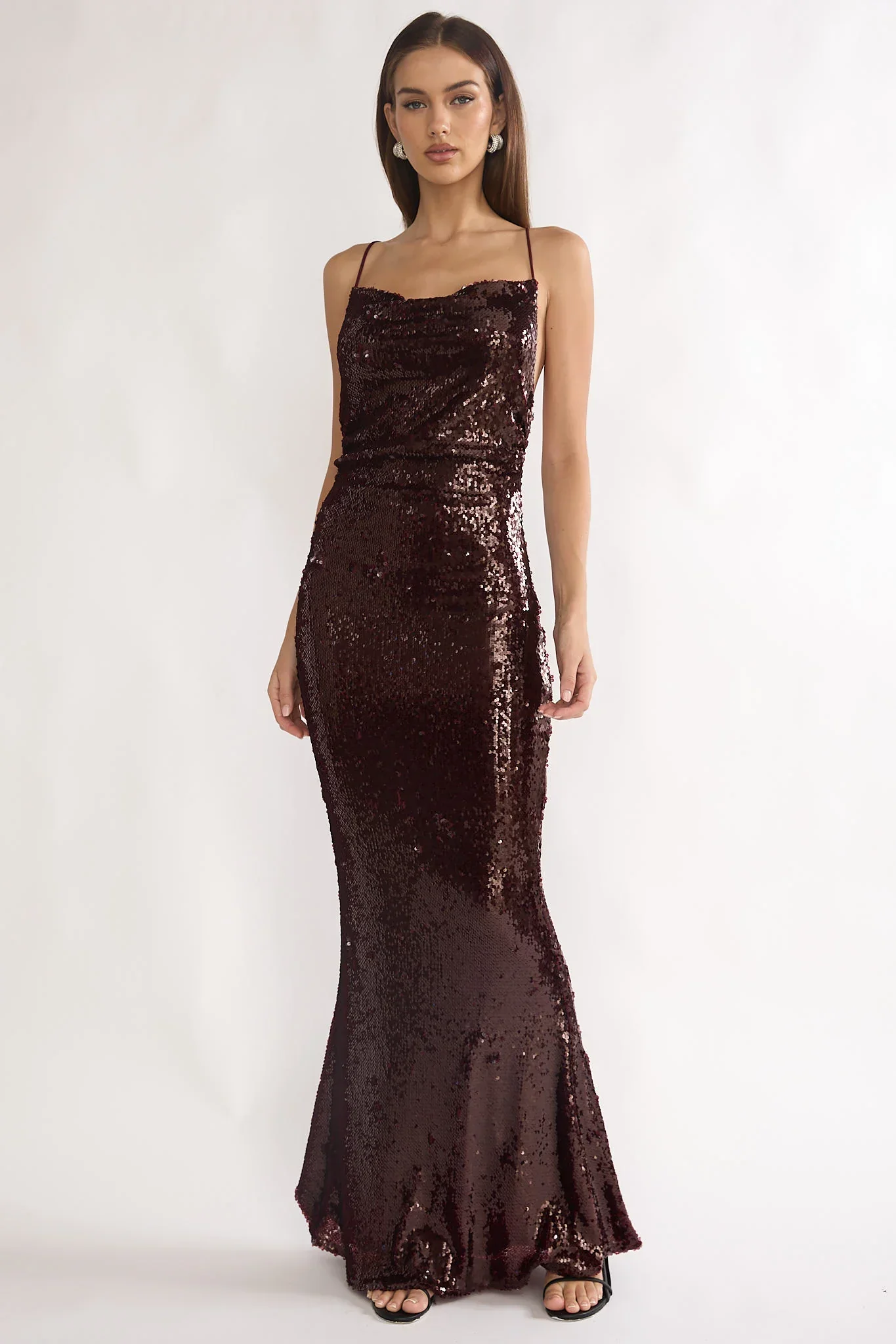 She's The Star Open Tied Back Maxi Dress Sequin Wine